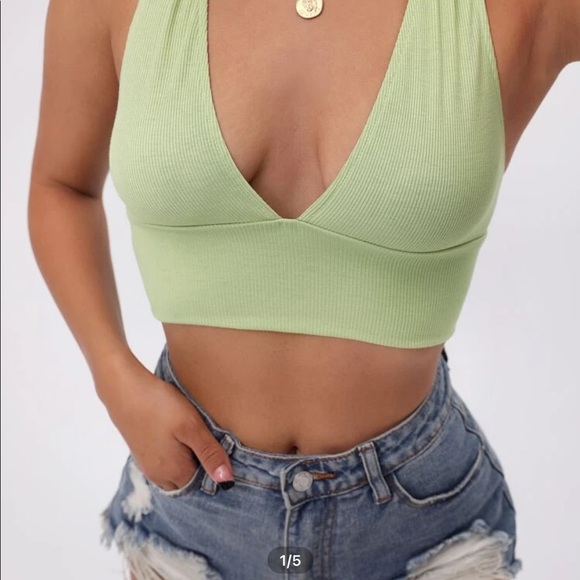 Tops - Ribbed Plunging crisscross crop top